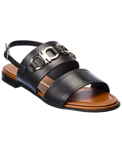 Ferragamo Gancini-plaque Leather Sandals In Black