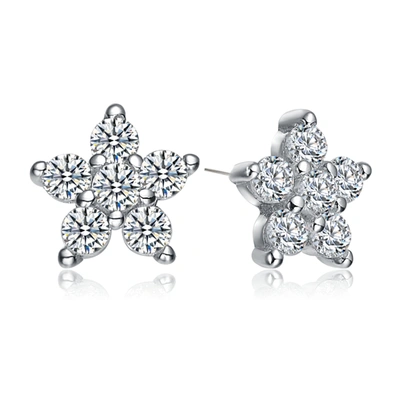 Shop Rachel Glauber Ra Star Shape Cubic Zirconia Rhodium Plated Earrings In Silver
