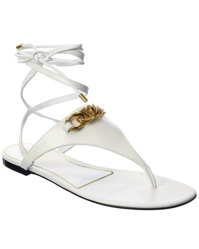 Shop Valentino Vlogo Chain Leather Sandal In White