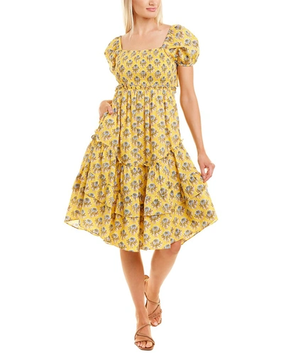 Shop Celina Moon Smocked Midi Dress In Yellow