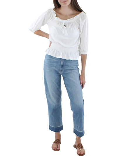 Shop Lauren Ralph Lauren Womens Eyelet Off-the-shoulder Pullover Top In White