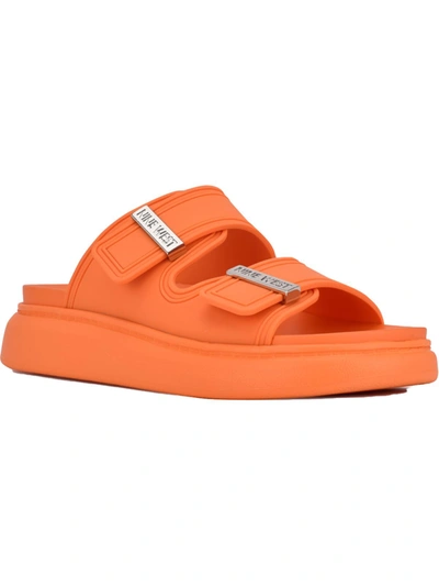 Shop Nine West Dew 3 Womens Slip On Strappy Slide Sandals In Orange