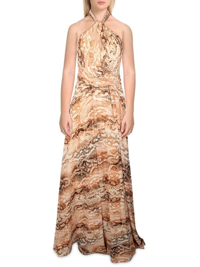 Shop Calvin Klein Womens Chiffon Halter Maxi Dress In Beige