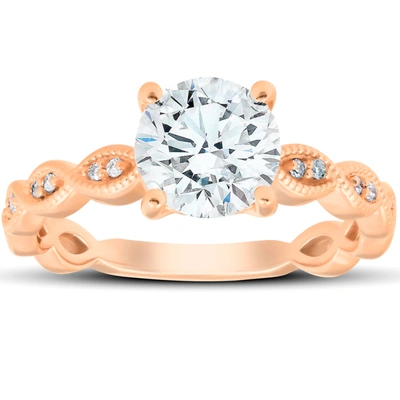 Pompeii3 2 1/10ct Diamond & Moissanite Vintage Engagement Ring 14k Rose Gold In Multi