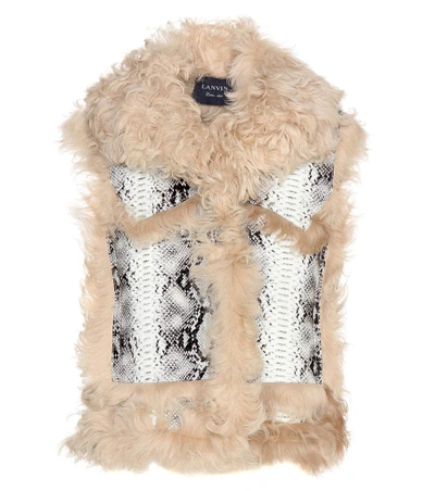 Lanvin Shearling And Snake-effect Leather Vest In Neutrals