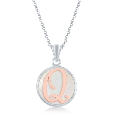 Simona Sterling Silver Mop Pendant, Rose Gold Script Initial W/chain In White