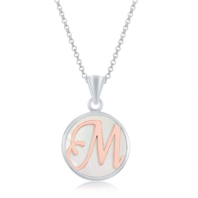 Simona Sterling Silver Mop Pendant, Rose Gold Script Initial W/chain In White
