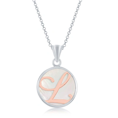 Simona Sterling Silver Mop Pendant, Rose Gold Script Initial W/chain In Silver