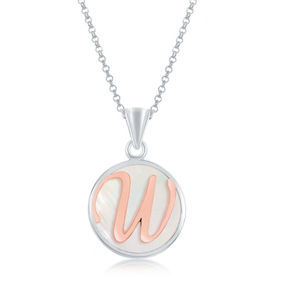 Simona Sterling Silver Mop Pendant, Rose Gold Script Initial W/chain In Silver