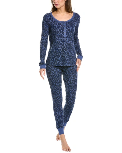 Shop Splendid Sweat Dreams Thermal Pajama Set In Blue