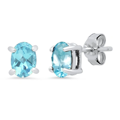 Max + Stone Sterling Silver 5mm Gemstone Oval Stud Earrings With Push Backs In Blue