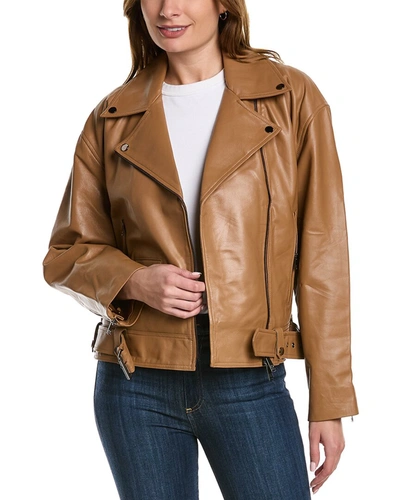 Badgley Mischka Rochelle Leather Moto Jacket In Brown ModeSens