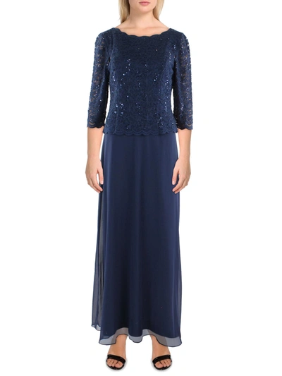 Shop Alex Evenings Womens Sequined Lace Overlay Mother Of The Bride Dress In Blue