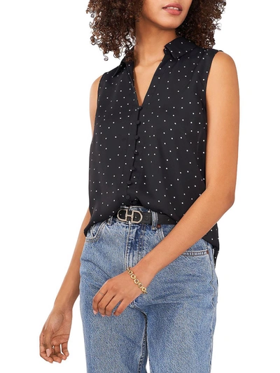 Shop Vince Camuto Womens Polka Dot Collared Button-down Top In Black