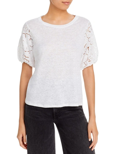 Shop Paige Womens Linen Eyelet T-shirt In White