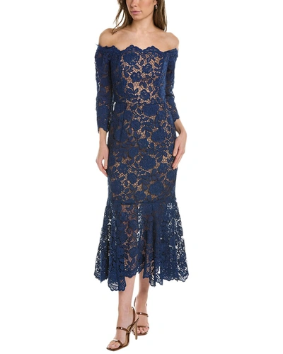 Shop Marchesa Notte Off-the-shoulder Midi Dress In Blue