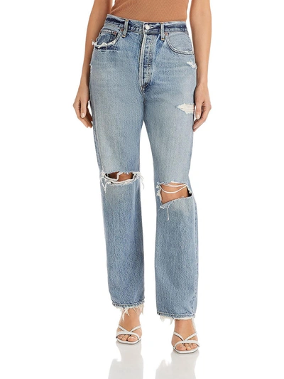 Shop Agolde 90's Womens Organic Cotton High Waist Straight Leg Jeans In Multi
