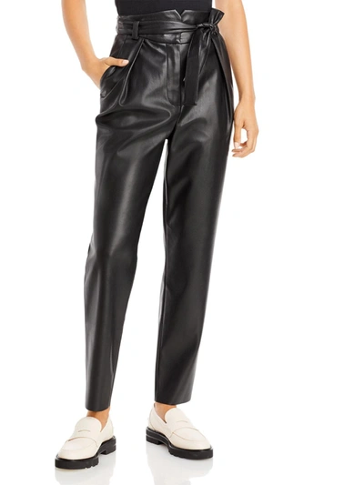 Shop Aqua Womens Faux Leather Belted Paperbag Pants In Black