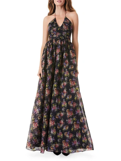 Shop Alice And Olivia Saori Womens Halter Maxi Evening Dress In Multi