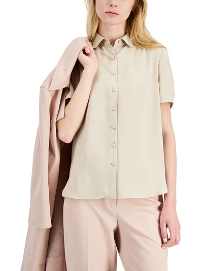 Shop Anne Klein Womens Chiffon Short Sleeve Button-down Top In Multi