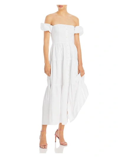 Shop Staud Elio Womens Tiered Off The Shoulder Fit & Flare Dress In White