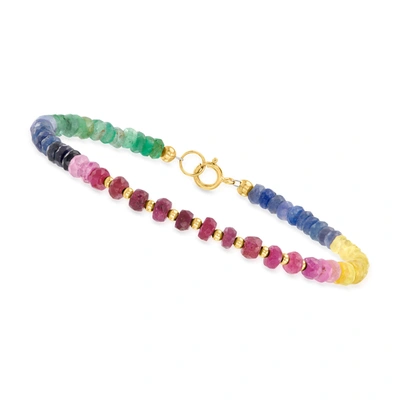Shop Canaria Fine Jewelry Canaria 18.00- Multicolored Sapphire And Ruby Bead Bracelet In 10kt Yellow Gold In Red