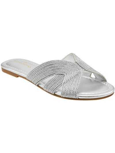 Shop Bandolino Larling Womens Faux Leather Slip On Slide Sandals In Silver