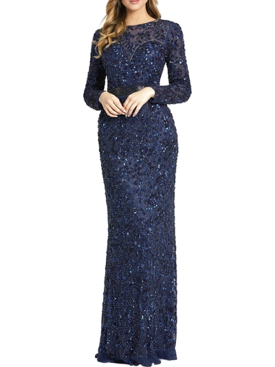 Shop Mac Duggal Womens Sequined Long Evening Dress In Blue