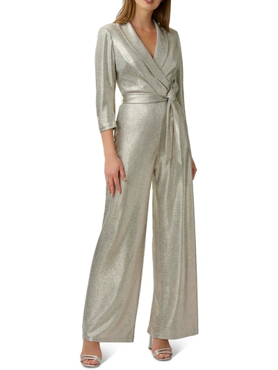 Shop Adrianna Papell Womens Metallic Wide Leg Jumpsuit In Gold