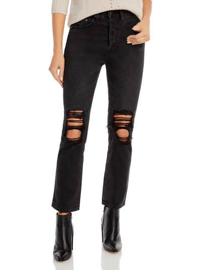 Shop Pistola Keaton Womens Destroyed Button Fly Straight Leg Jeans In Black