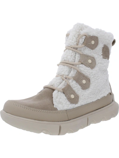 Sorel Explorer Ii Joan Cozy Womens Leather Lace Up Ankle Boots In Beige