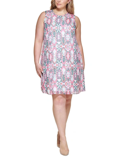Shop Calvin Klein Plus Womens Chiffon Short Mini Dress In Multi