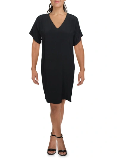 Shop Eileen Fisher Womens V-neck Short Sleeve Shift Dress In Black