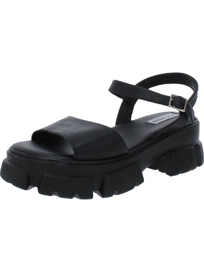 Shop Steve Madden Tazia Womens Leather Block Heel Gladiator Sandals In Black