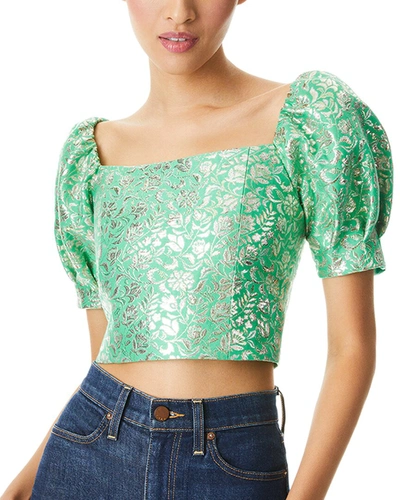 Shop Alice And Olivia Joslyn Cropped Silk-blend Top In Green