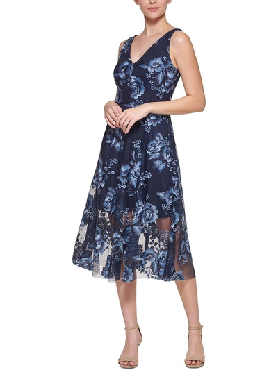 Shop Vince Camuto Womens Floral Calf Midi Dress In Blue