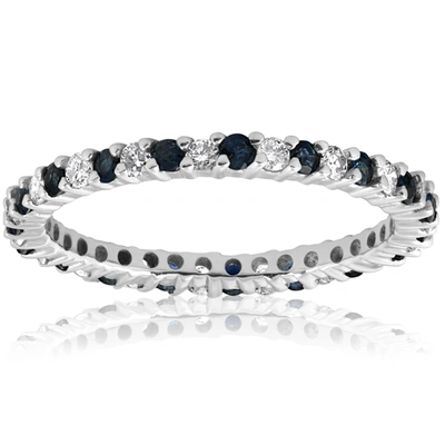 Pompeii3 1/2ct Blue Sapphire Diamond Wedding Band Stackable Eternity Ring 14k White Gold In White