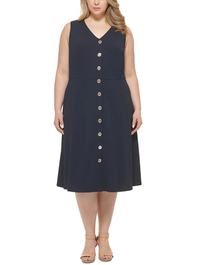 Tommy Hilfiger Sleeveless Scuba Crepe Button Front Dress In Blue | ModeSens