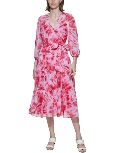 Shop Calvin Klein Womens Chiffon Metallic Midi Dress In Multi