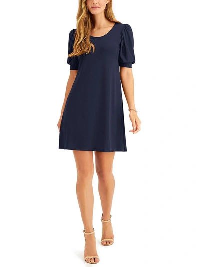 Msk Petites Womens Knit Puff Sleeves Sheath Dress In Blue