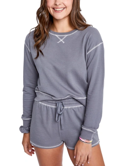 Shop Sundown By Splendid Juniors Jada Womens Contrast Stitch Comfy Thermal Top In Grey