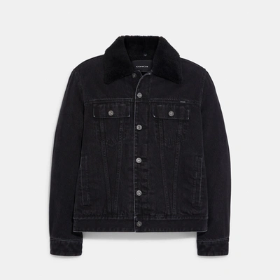 Shop Coach Outlet Denim Jacket With Sherpa Lining In Black
