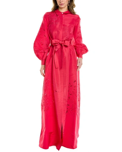 Shop Carolina Herrera Eyelet Silk Trench Gown In Pink