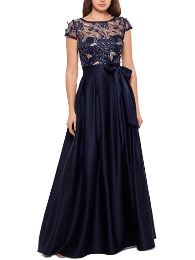 Shop Xscape Womens Sequined Floral Evening Dress In Blue