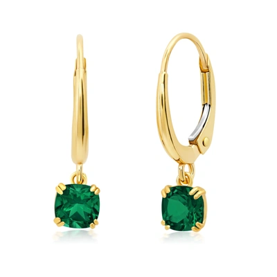 Shop Nicole Miller 10k White Or Yellow Gold Cushion Cut 5mm Gemstone Dangle Lever Back Earrings With Push Backs In Green