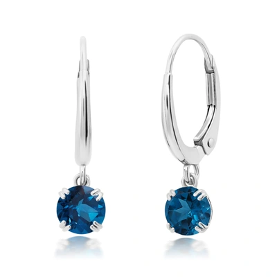 Shop Nicole Miller 10k White Or Yellow Gold Round Cut 5mm Gemstone Dangle Lever Back Earrings With Push Backs In Blue