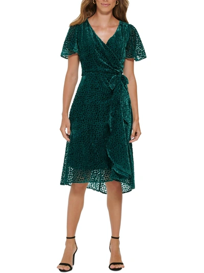 Shop Dkny Womens Velvet Knee Wrap Dress In Green