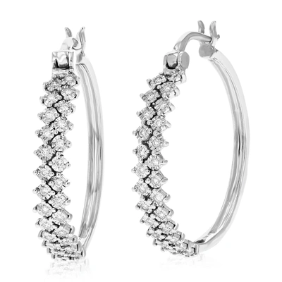 Vir Jewels 1/5 Cttw 52 Stones Round Lab Grown Diamond Hoop Earrings .925 Sterling Silver Prong Set 1 Inch In Silver