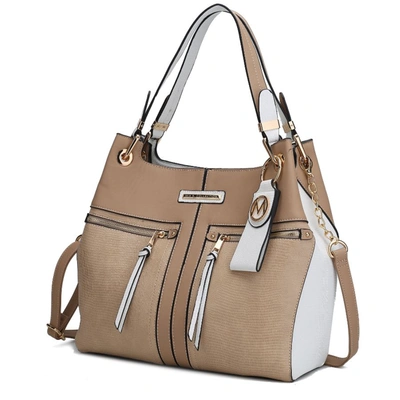 Mkf Collection By Mia K Sofia Vegan Leather Tote With Keyring In Beige