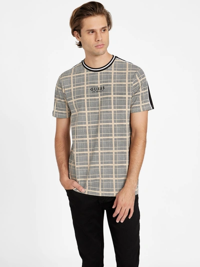 Shop Guess Factory Manny Plaid Crewneck Tee In Beige